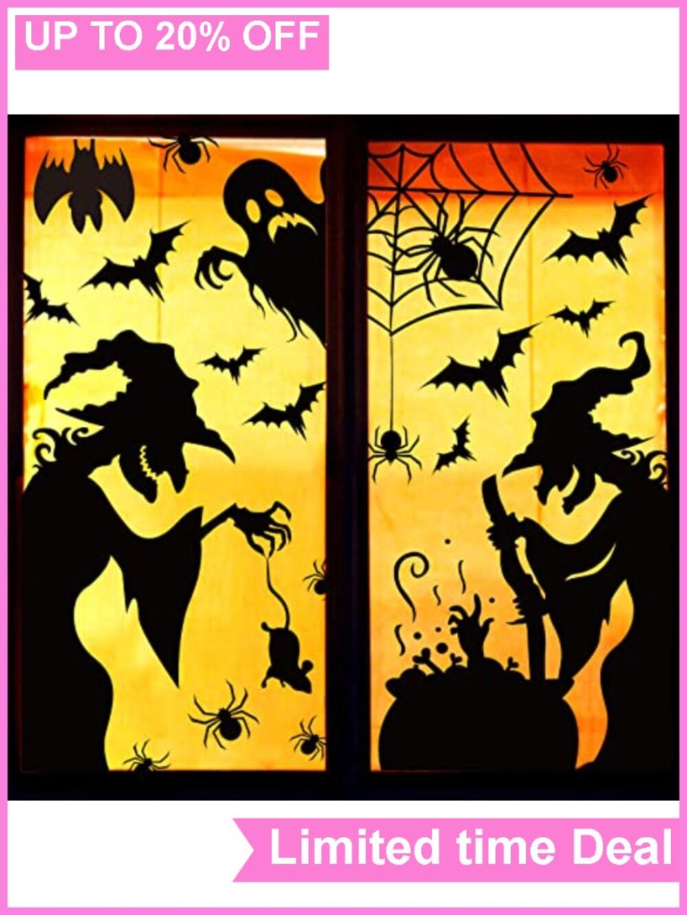 Halloween Window Clings Large Silhouette Decals Witch Spider 44 Pcs Decor